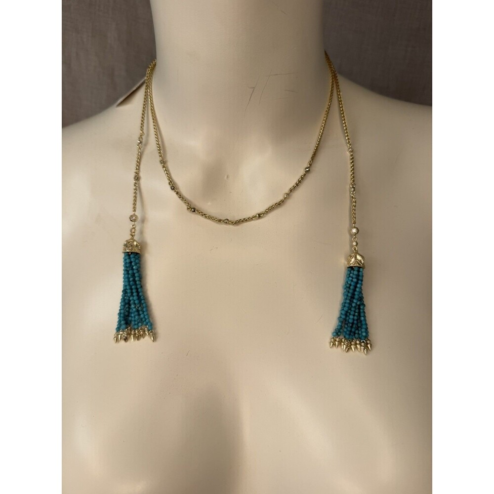 KENDRA SCOTT MONIQUE TURQUOISE BEADS TASSEL LARIAT NECKLACE